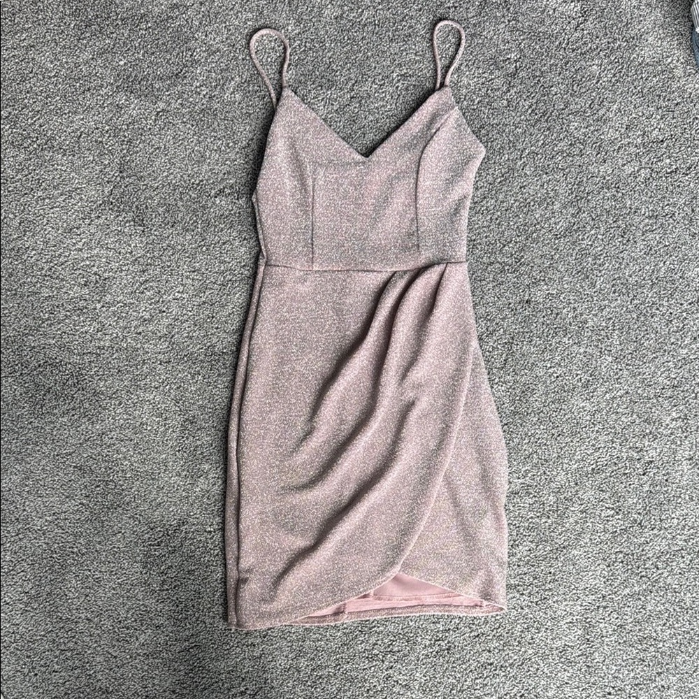 Lulu's Pink Ruched Mini Dress Spaghetti Strap V-Neck